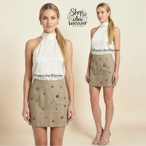 Ann Taylor flax linen jeweled cluster embellished mini skirt *shop@iamwarrior